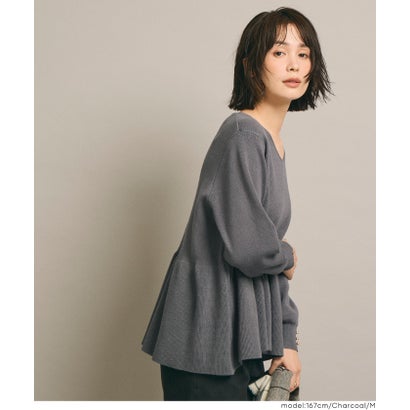 Vネックペプラムニットトップス （Black）｜詳細画像