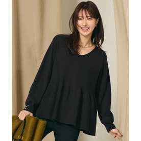 Vネックペプラムニットトップス （Black）