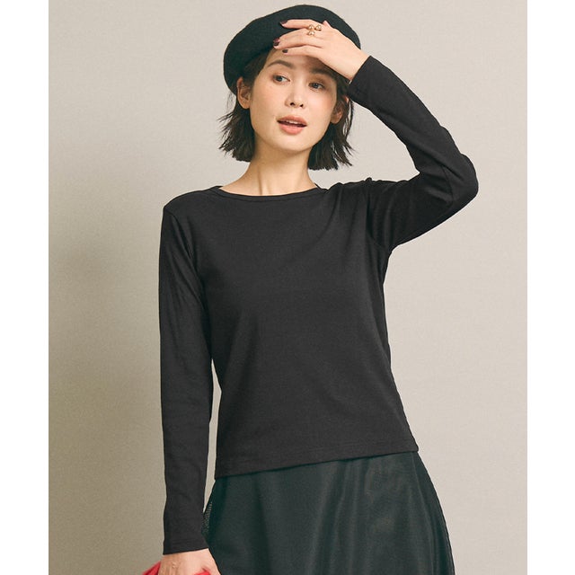 リブクルーネックベーシックロンT （Black）