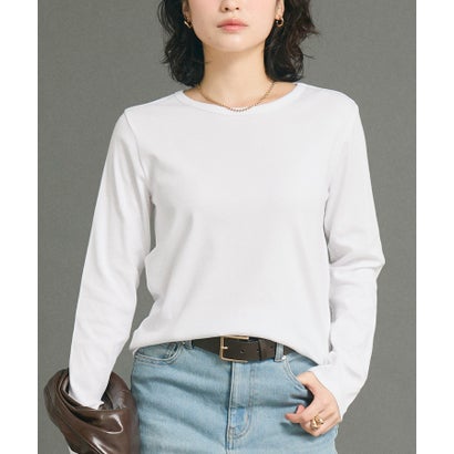 リブクルーネックベーシックロンT （White）｜詳細画像