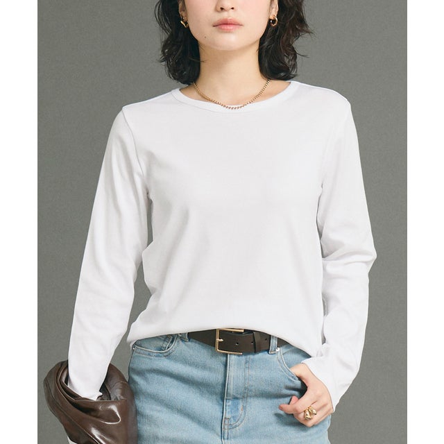 リブクルーネックベーシックロンT （White）