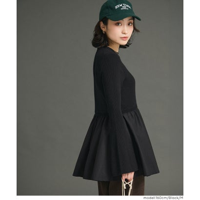 ドッキングゴールドファスナーペプラムニットトップス （Black）｜詳細画像