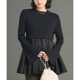 ドッキングゴールドファスナーペプラムニットトップス （Black）