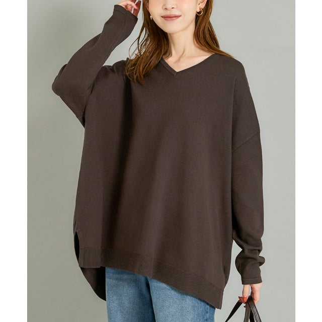 vネックビックニットトップス （Brown）