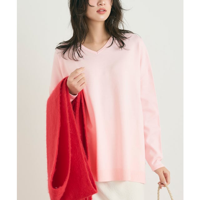 vネックビックニットトップス （Pink）