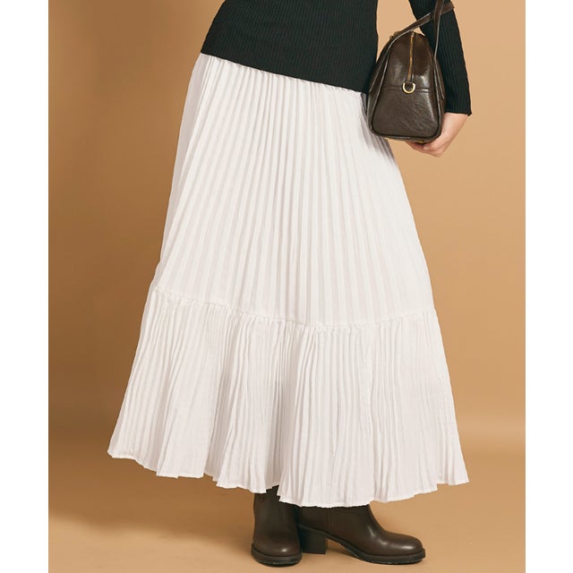 プリーツフレアスカート （White）