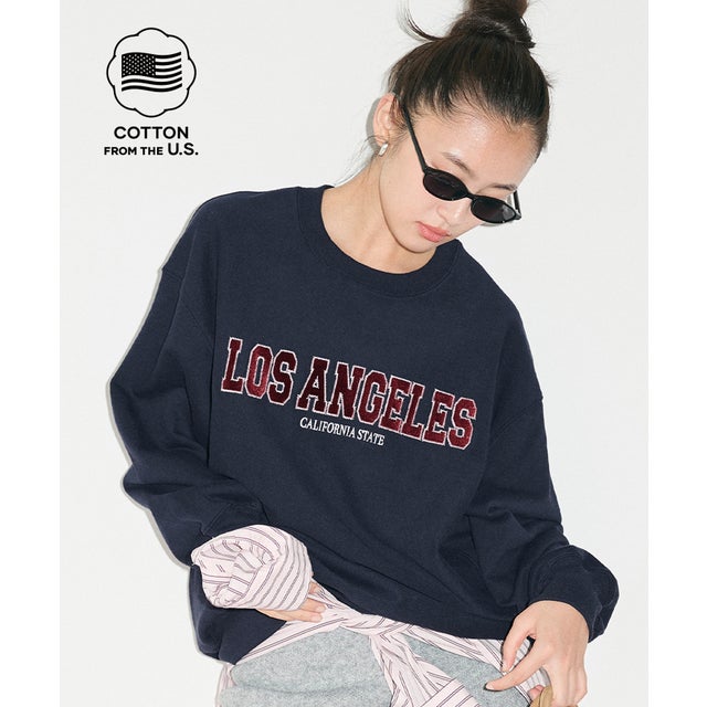 COTTON from the U.S.裏毛ベロアワッペンスウェットトップス （Navy）