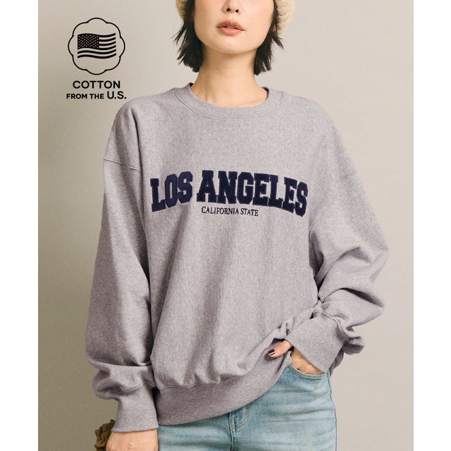 COTTON from the U.S.裏毛ベロアワッペンスウェットトップス （Gray）