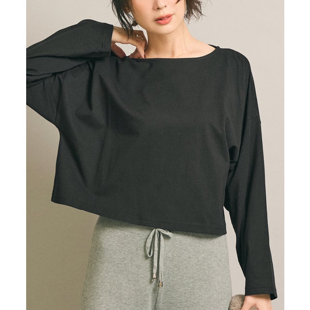 ワイドスリーブクロップドロンT （Black）