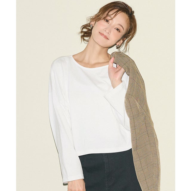 ワイドスリーブクロップドロンT （White）