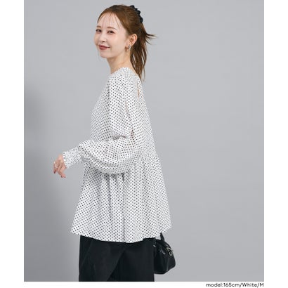 とろみドット長袖ギャザーチュニック （White）｜詳細画像