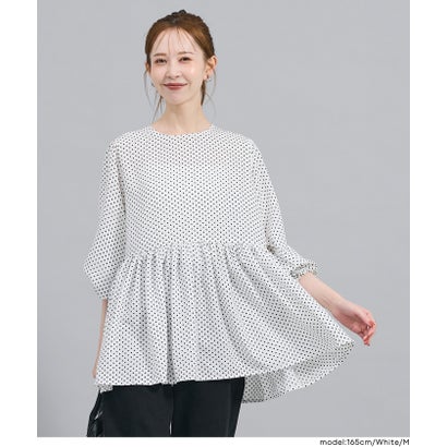 とろみドット長袖ギャザーチュニック （White）｜詳細画像