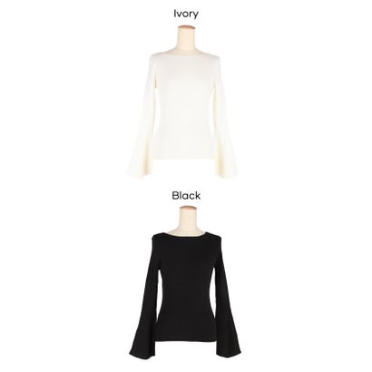 ボートネックフレアスリーブニットトップス （Black）｜詳細画像