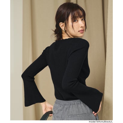 ボートネックフレアスリーブニットトップス （Black）｜詳細画像