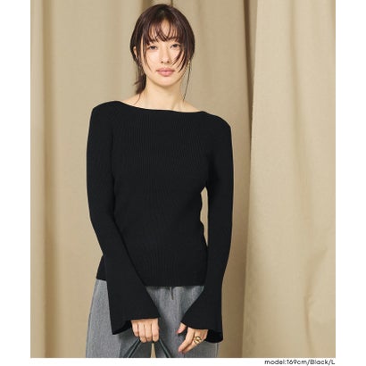 ボートネックフレアスリーブニットトップス （Black）｜詳細画像
