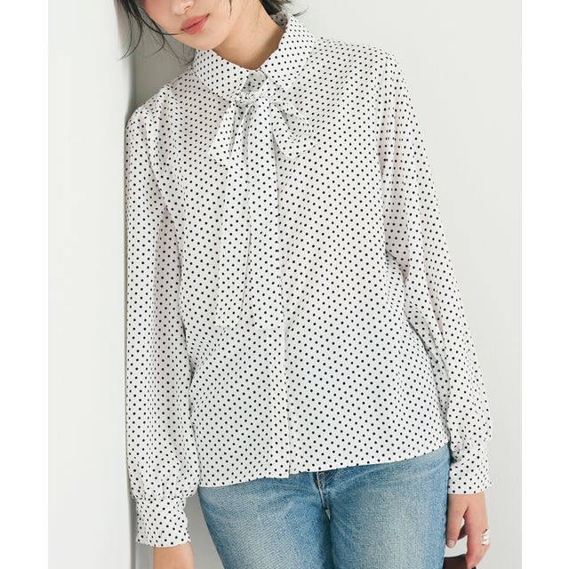 とろみドットボウタイブラウス （White）