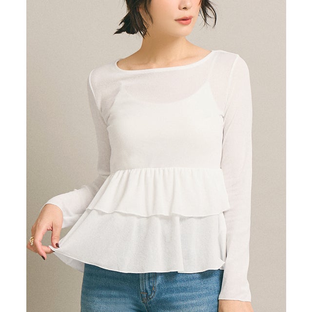 シアージョーゼットギャザーフリルトップス （White）