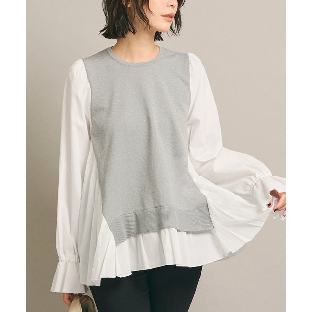 ニットドッキングプリーツブラウス （Gray）
