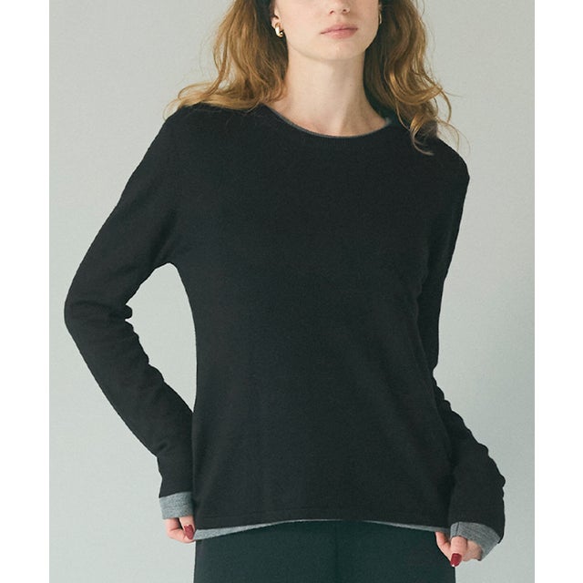 モイスチャークルーネックニットトップス （Black）