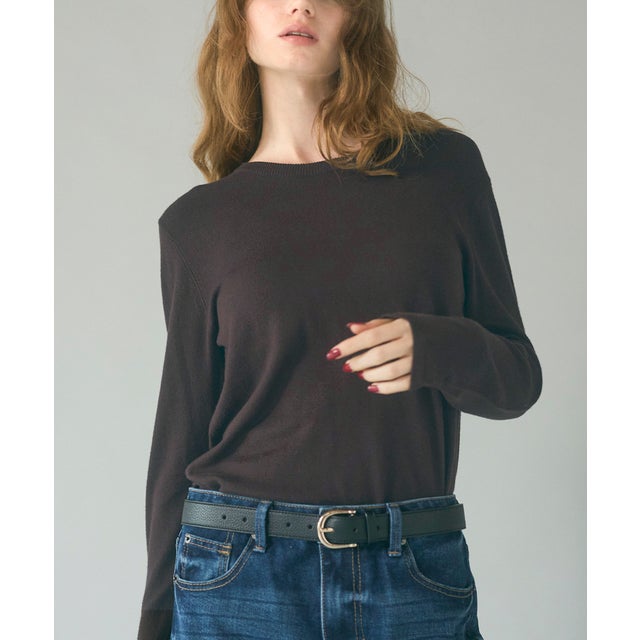 モイスチャークルーネックニットトップス （Brown）