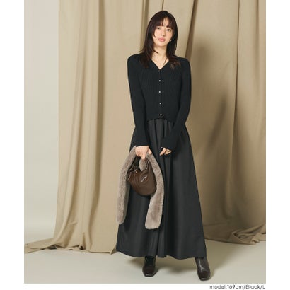 金ボタンドッキングニットワンピース （Black）｜詳細画像
