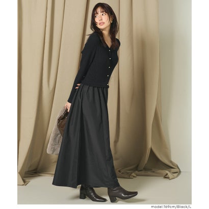 金ボタンドッキングニットワンピース （Black）｜詳細画像