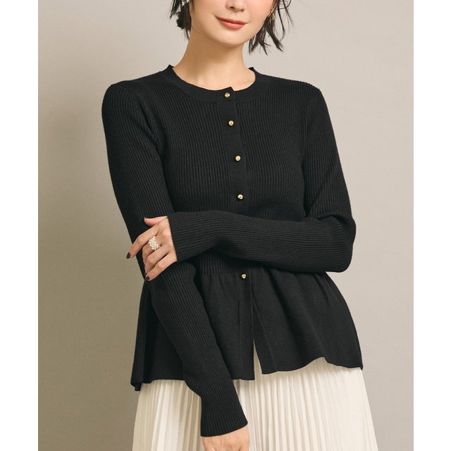 リブニットペプラムカーディガン （Black）