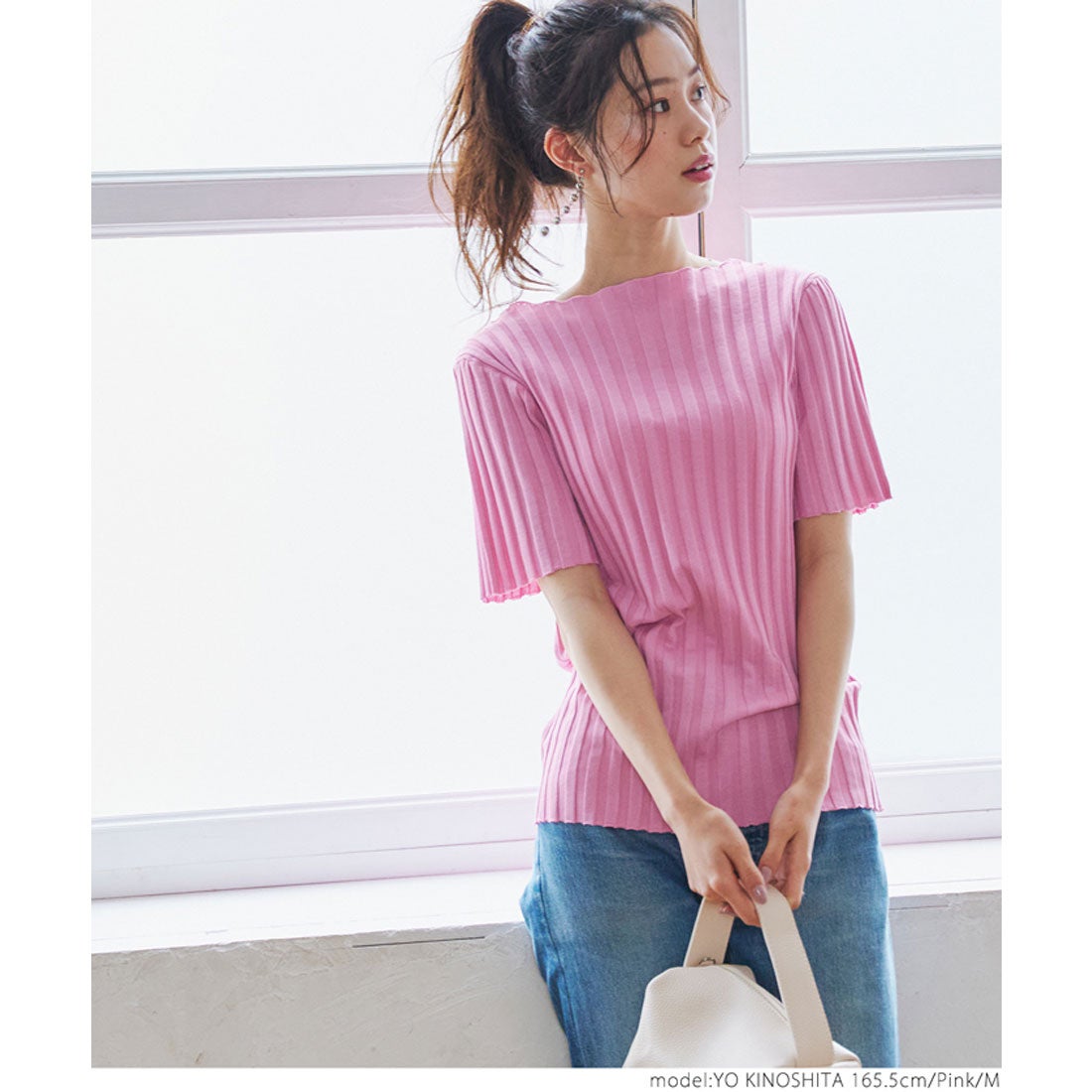 コカ coca ボートネックサマーニットトップス （Pink） -ファッション