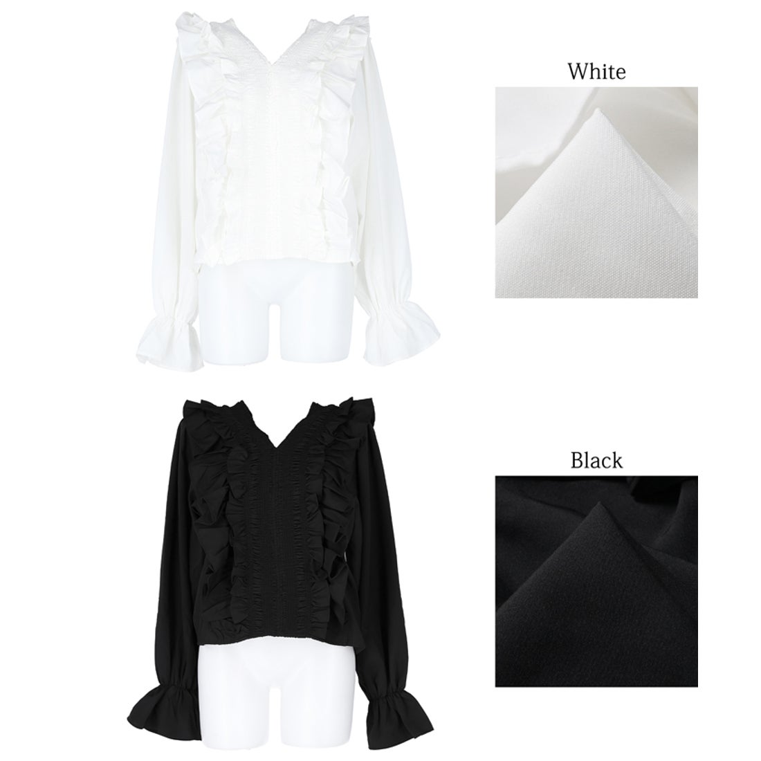 コカ coca フリルカラー長袖ブラウス （White） -ファッション通販 