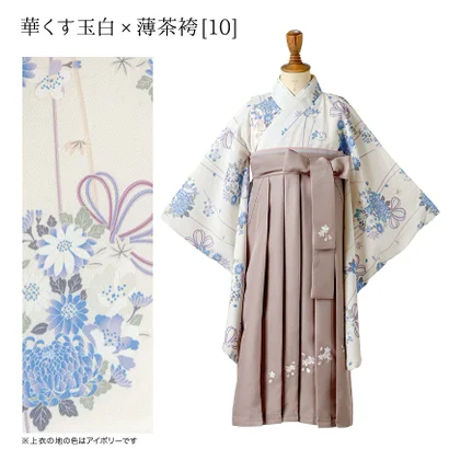 脇ファスナー袴ワンピース （華くす玉白×薄茶袴[10]）｜詳細画像