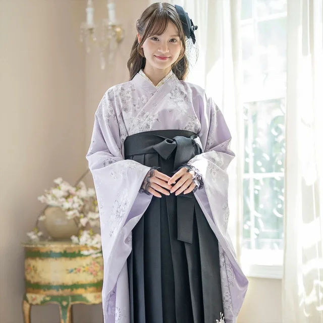 脇ファスナー袴ワンピース （ローズモーブ×黒袴[6]）