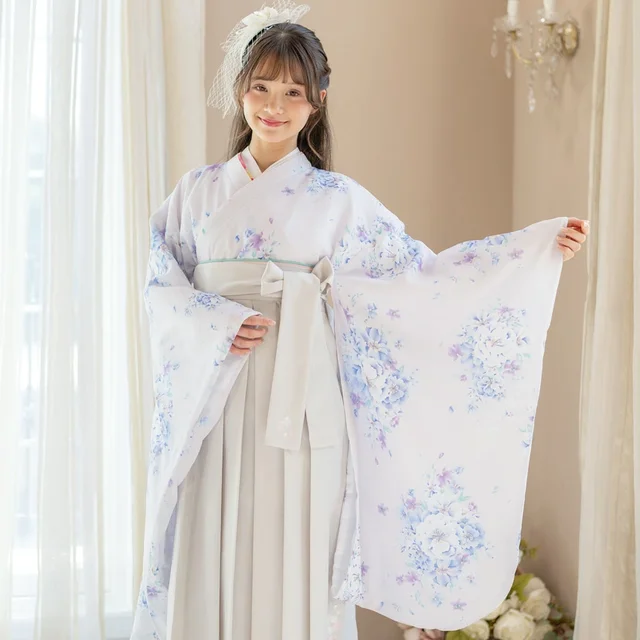 脇ファスナー袴ワンピース （白花色着物×灰色袴[3]）