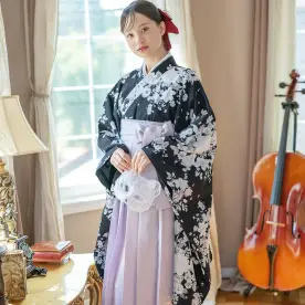 脇ファスナー袴ワンピース （ローズノワール×淡藤袴[4]）