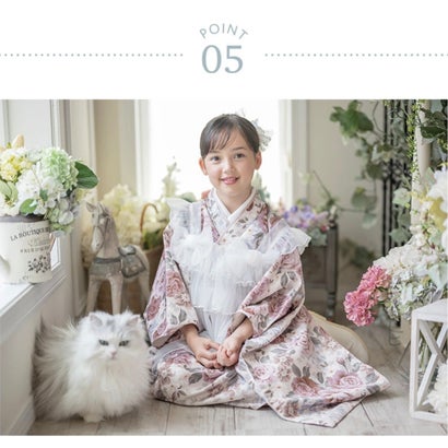 チュールフリルエプロン+着物ワンピースセット （華こっぽり・浅黄[8]）｜詳細画像