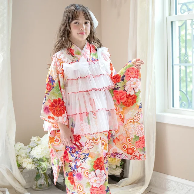 チュールフリルエプロン+着物ワンピースセット （華こっぽり・浅黄[8]）