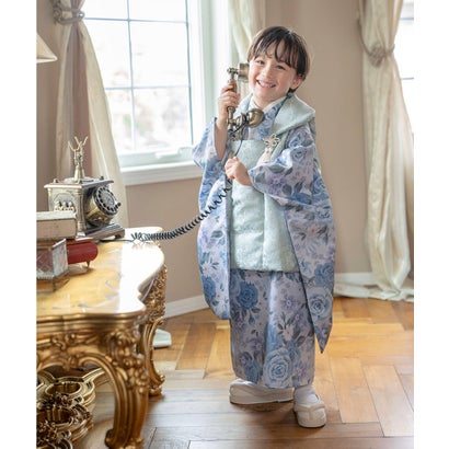 男の子着物ワンピース+被布セット （ゴブランサックス×千草色被布[1]）｜詳細画像