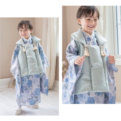 男の子着物ワンピース+被布セット （ゴブランサックス×千草色被布[1]）｜詳細画像