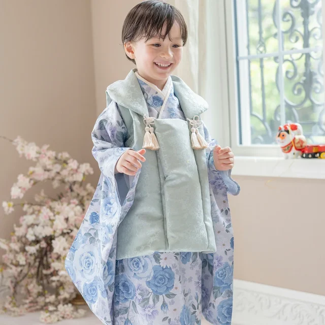男の子着物ワンピース+被布セット （ゴブランサックス×千草色被布[1]）