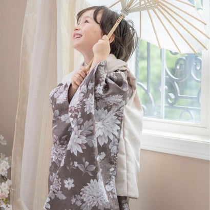 男の子着物ワンピース+被布セット （ダリアチャコール×亜麻色被布[4]）｜詳細画像