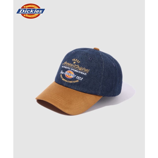 RANDOM LOGO CAP/刺しゅうロゴ 異素材切替キャップ （インディゴ×キャメル）
