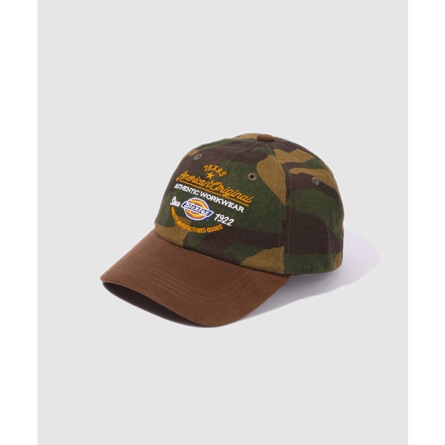 RANDOM LOGO CAP/刺しゅうロゴ 異素材切替キャップ （迷彩×ブラウン）