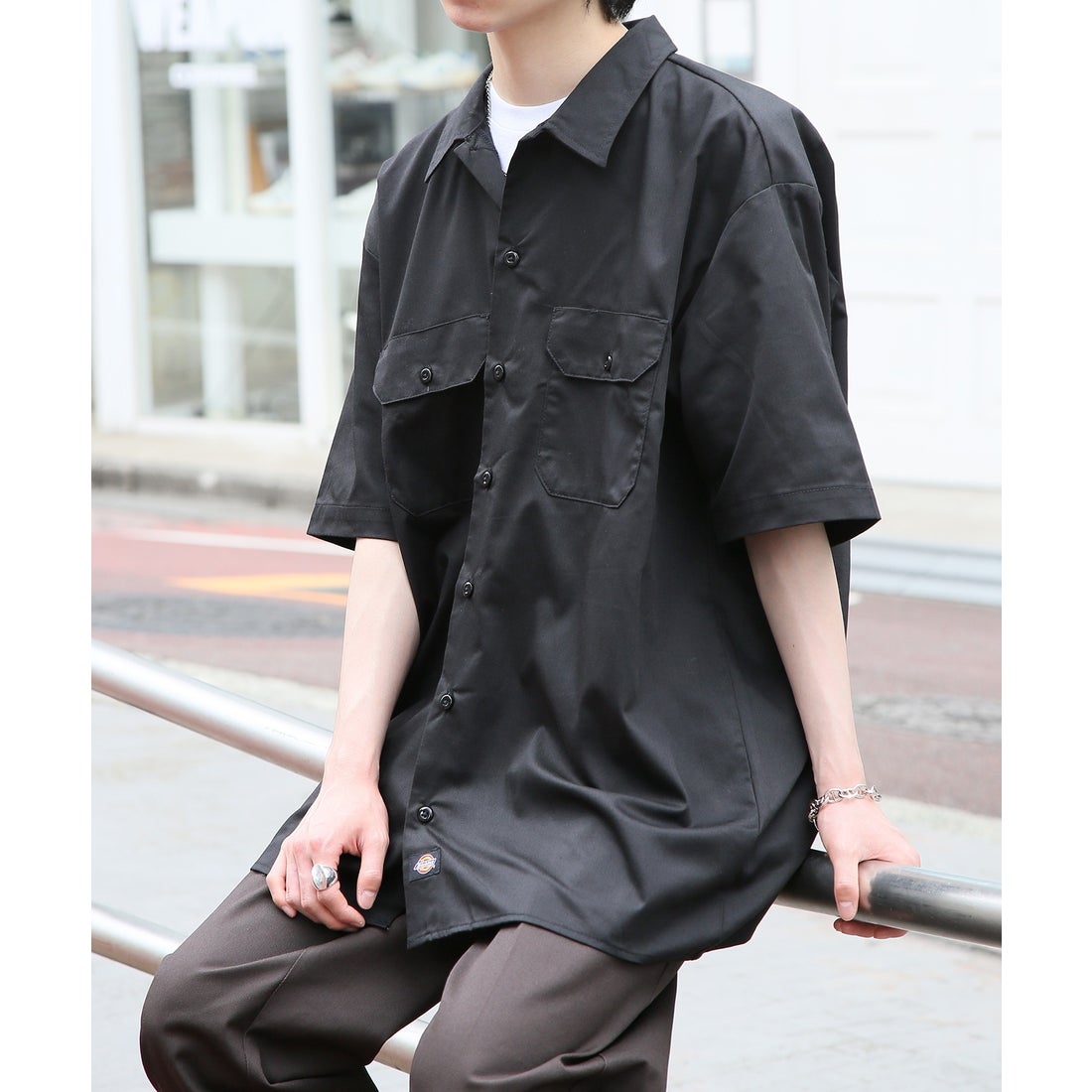 ディッキーズ Dickies Dickies ディッキーズ SHIRTS SSFQ シャツ 羽織 半袖 ワークシャツ ロゴ ワンポイント ミドル丈 1574 ブラック - ファッション通販 MAGASEEK