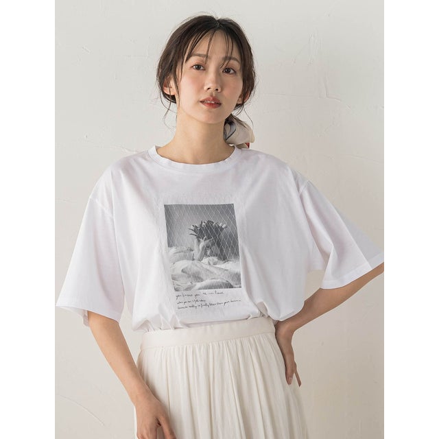 チュール重ねフォトTシャツ （ホワイト）