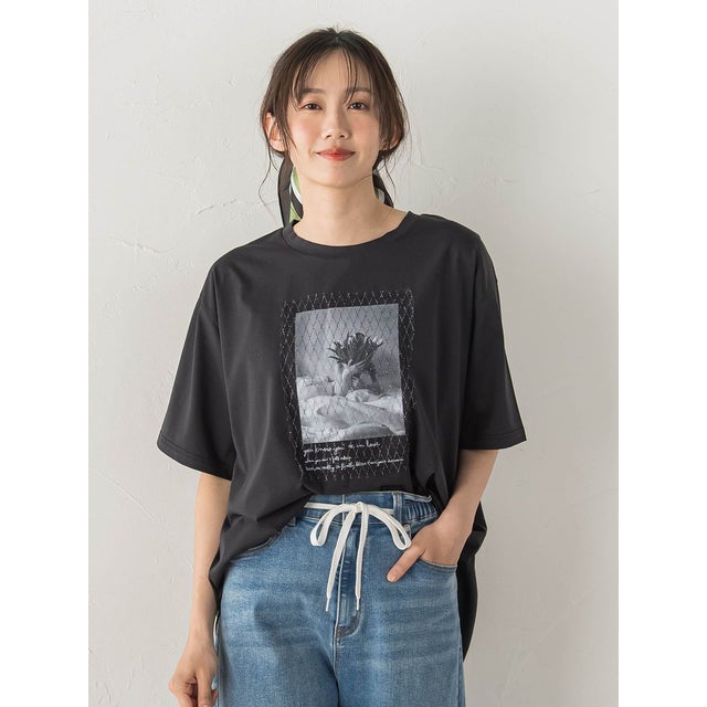 チュール重ねフォトTシャツ （ブラック）