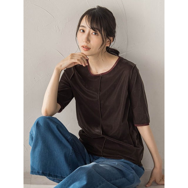 シアーベロアTシャツ （ブラウン）