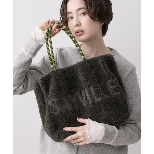 ロゴ刺繍ボアトートバッグ （チャコールグレー(014)）