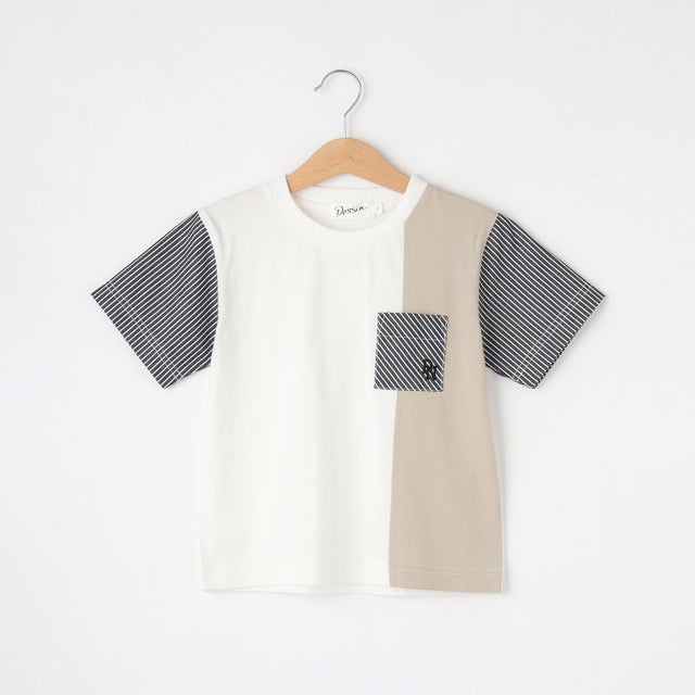
                    【リンクコーデ】ストライプ切替Tシャツ （ホワイト(001)）