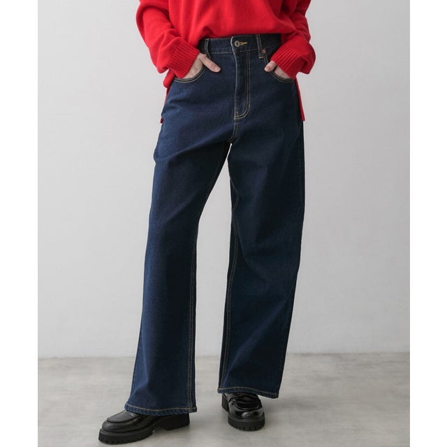 裏起毛 リラックスワイドデニム （ネイビー(094)）