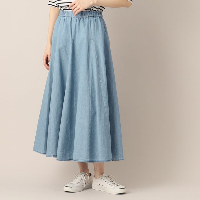
                    綿麻デニム切替スカート（XS～L） （ブルー(091)）