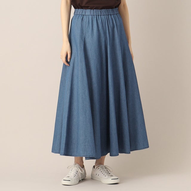 
                    綿麻デニム切替スカート（XS～L） （ブルー(092)）